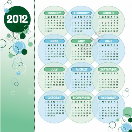 2012年月历模板矢量素材