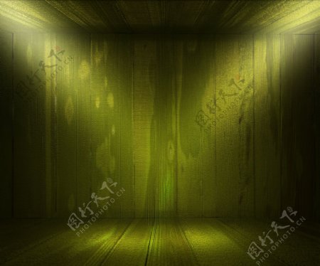 绿色木聚光灯室背景