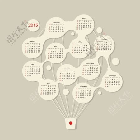 2015创意热气球年历矢量素材.