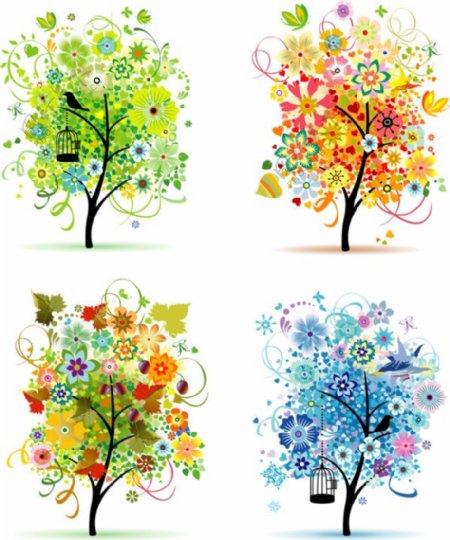四种季节树木矢量图