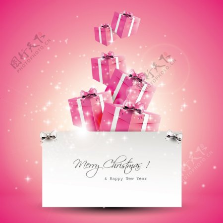 圣诞贺卡的粉红色礼盒EPS材料