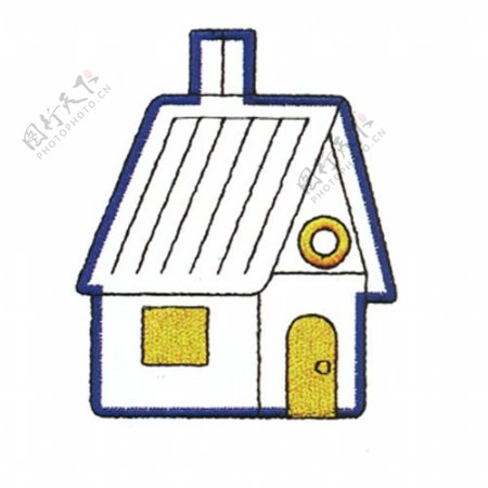 绣花色彩蓝色黄色房子免费素材