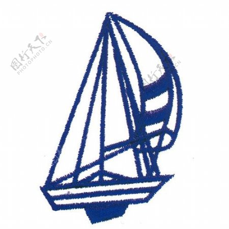 绣花帆船蓝色航海航行免费素材
