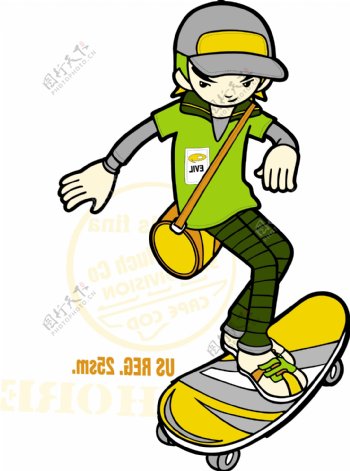 背包男孩滑板矢量素材图片