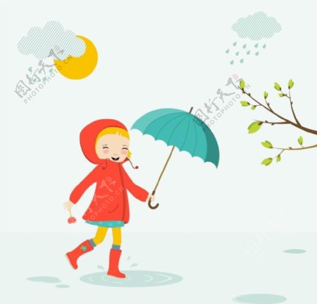 雨中可爱小女孩图片