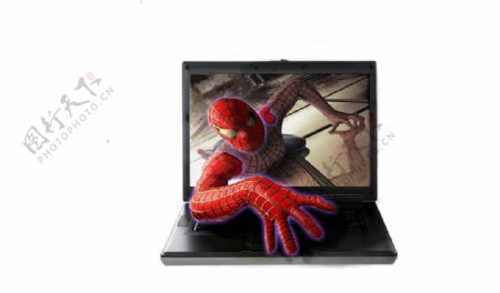 蜘蛛侠爬出电脑图片