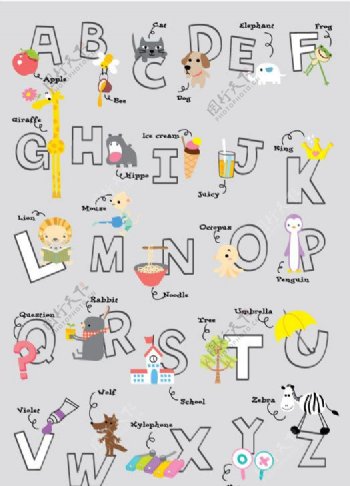 可爱韩国风卡通公仔字母全图片