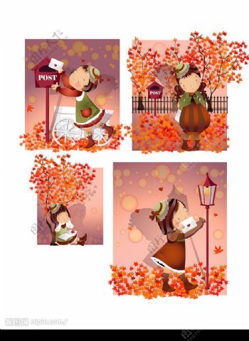 秋天的落叶主题韩国iClickart四季可爱女孩专辑图片