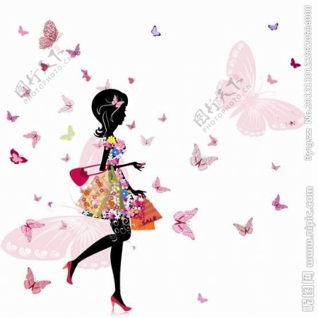 蝴蝶中漫步的女孩图片