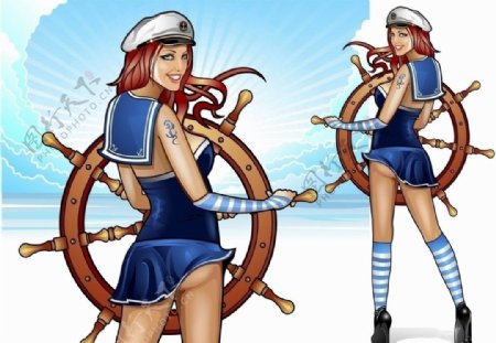 海洋美女船员图片
