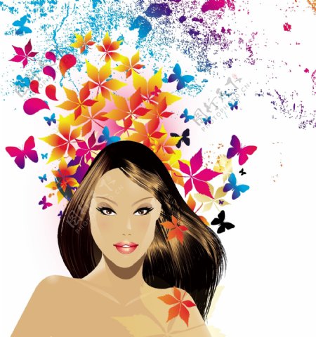 时尚女性花纹蝴蝶图片