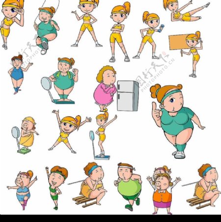 20款女性运动健身减肥矢量卡通素材图片