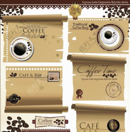 卷纸咖啡背景咖啡邮票邮戳图片