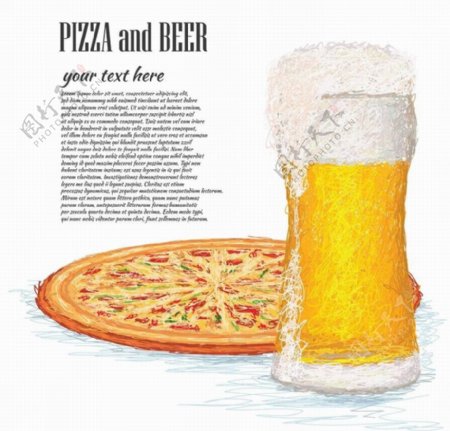 啤酒和比萨图片