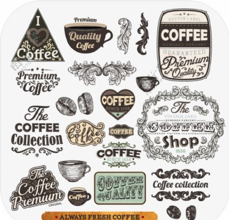 咖啡花纹标签装饰设计图片