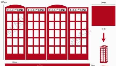 欧式电话亭制作模板红色电话亭图片