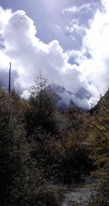 白云欲遮的雪山图片