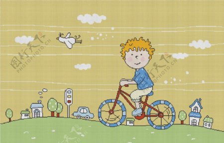 骑单车的小男孩图片