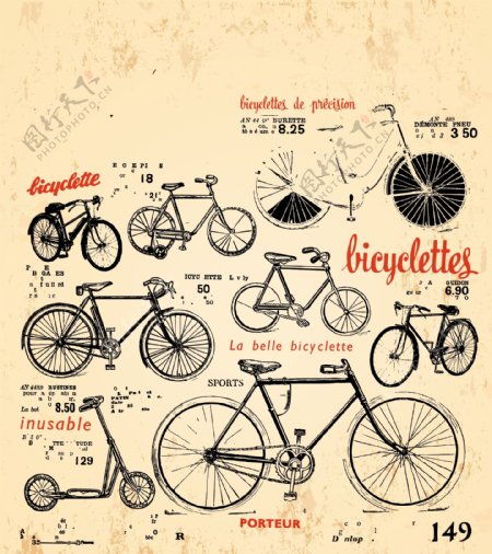 可编辑格式古典自行车图片