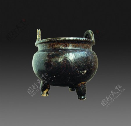 吉州窑褐釉鼎型香炉图片