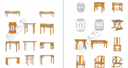 各式传统木凳木椅木桌图片