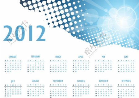 蓝色圆点光线2012日历图片