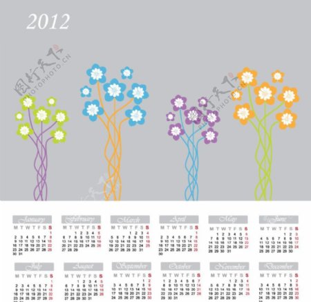 线条时尚花纹花朵2012日历图片