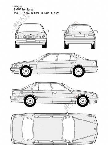 宝马7系BMW7erlang汽车线稿图片