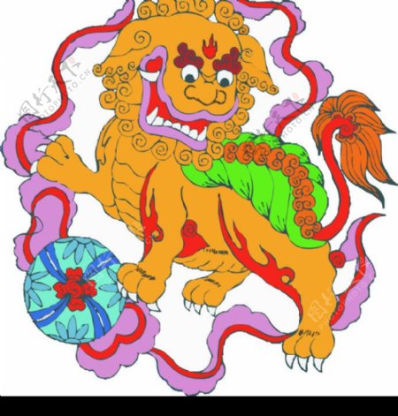 中国吉祥狮子戏球图片