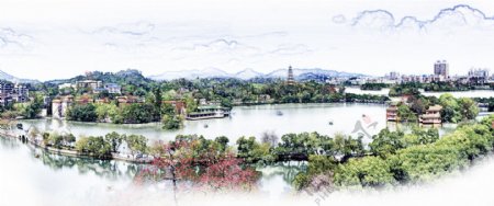 惠州西湖水墨画图片