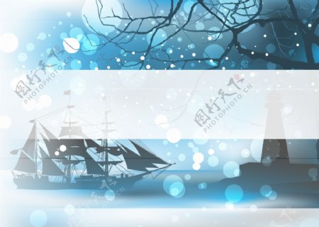 帆船雪天图片