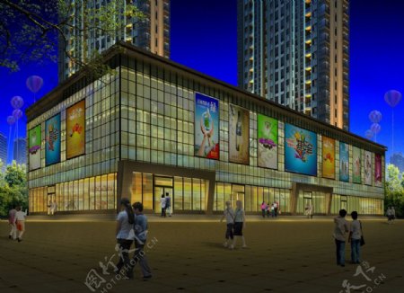 商场建筑外观夜景图片