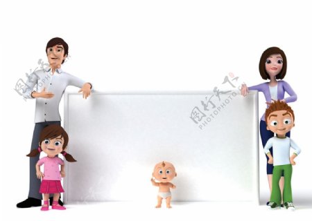 空白广告牌幸福家庭3d人物图片