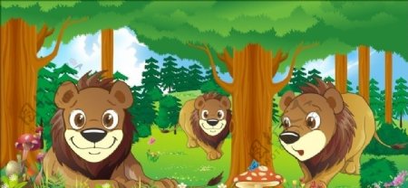 童话森林卡通森林森林动物卡通动物图片