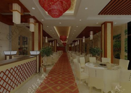 中式餐厅酒楼大厅效果图图片