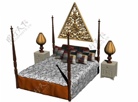 中式床模型图片