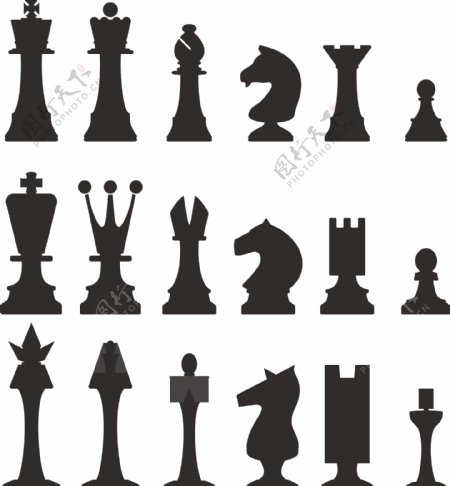 3套国际象棋矢量剪影图片