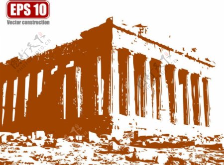 雅典庙宇建筑剪影图片