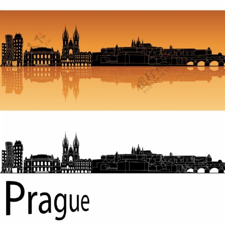 布拉格城市剪影图片