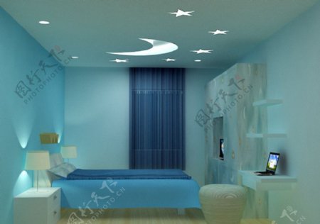 蓝色小卧室图片