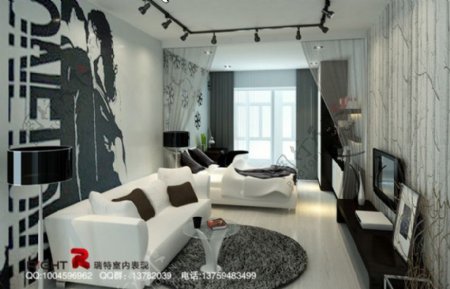 现代黑白客厅卧室3dsmax2009室内模型vray带全部贴图图片