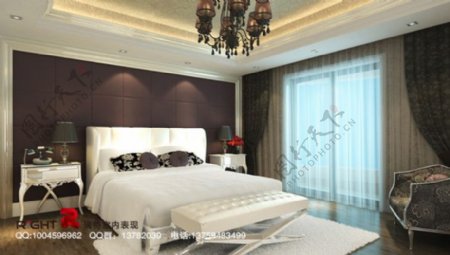 白色欧式卧室3dsmax室内设计模型vray带全部贴图图片