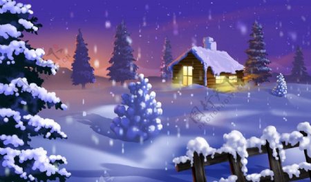 圣诞夜雪景图片