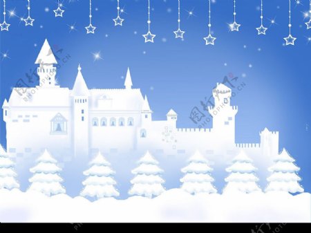 星光下的雪中城堡图片