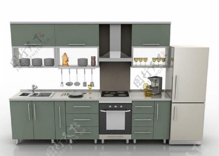 时尚现代厨房3D模型素材图片