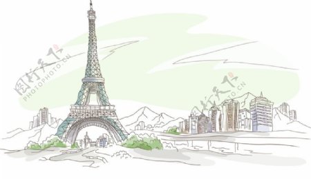 手绘巴黎艾菲尔铁塔图片