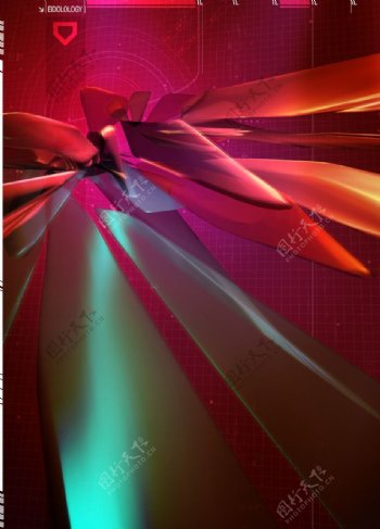 科幻晶体炫彩红背景素材图片