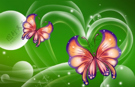 绿色背景蝴蝶素材无框画图片