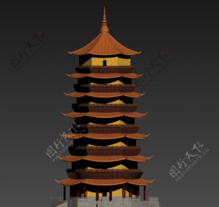 中国古代七层宝塔3D模型图片