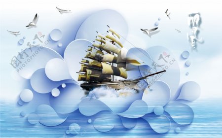 帆船3D背景图片